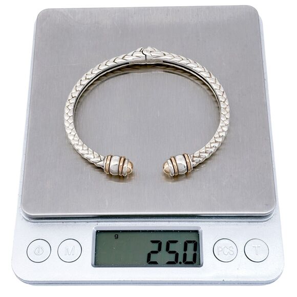 Vintage DL Sterling Silver 925 14K Gold Basket Weave Hinge Cuff Bracelet 6.25" - Picture 8 of 9